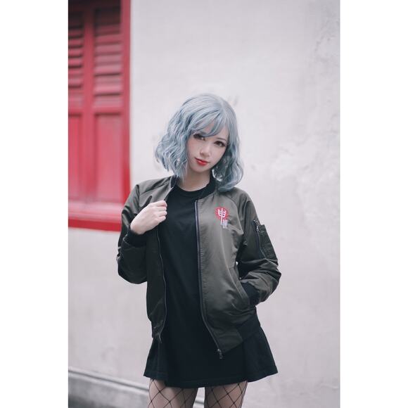 Bibisama Zodiac Monkey Olive Green Bomber Jacket XS-S Embroidered Streetwear - Picture 4 of 16